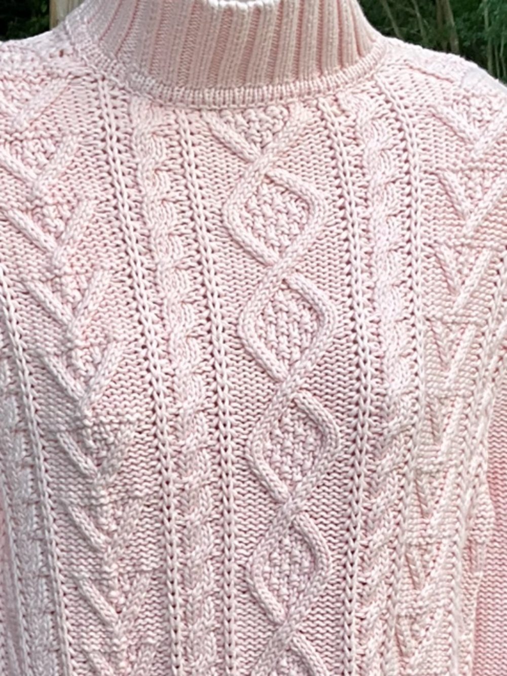 Title: Chaps • Ralph Lauren Pink CHANKY Cable Knit Mock Neck Sweater • Size L - Picture 9 of 9